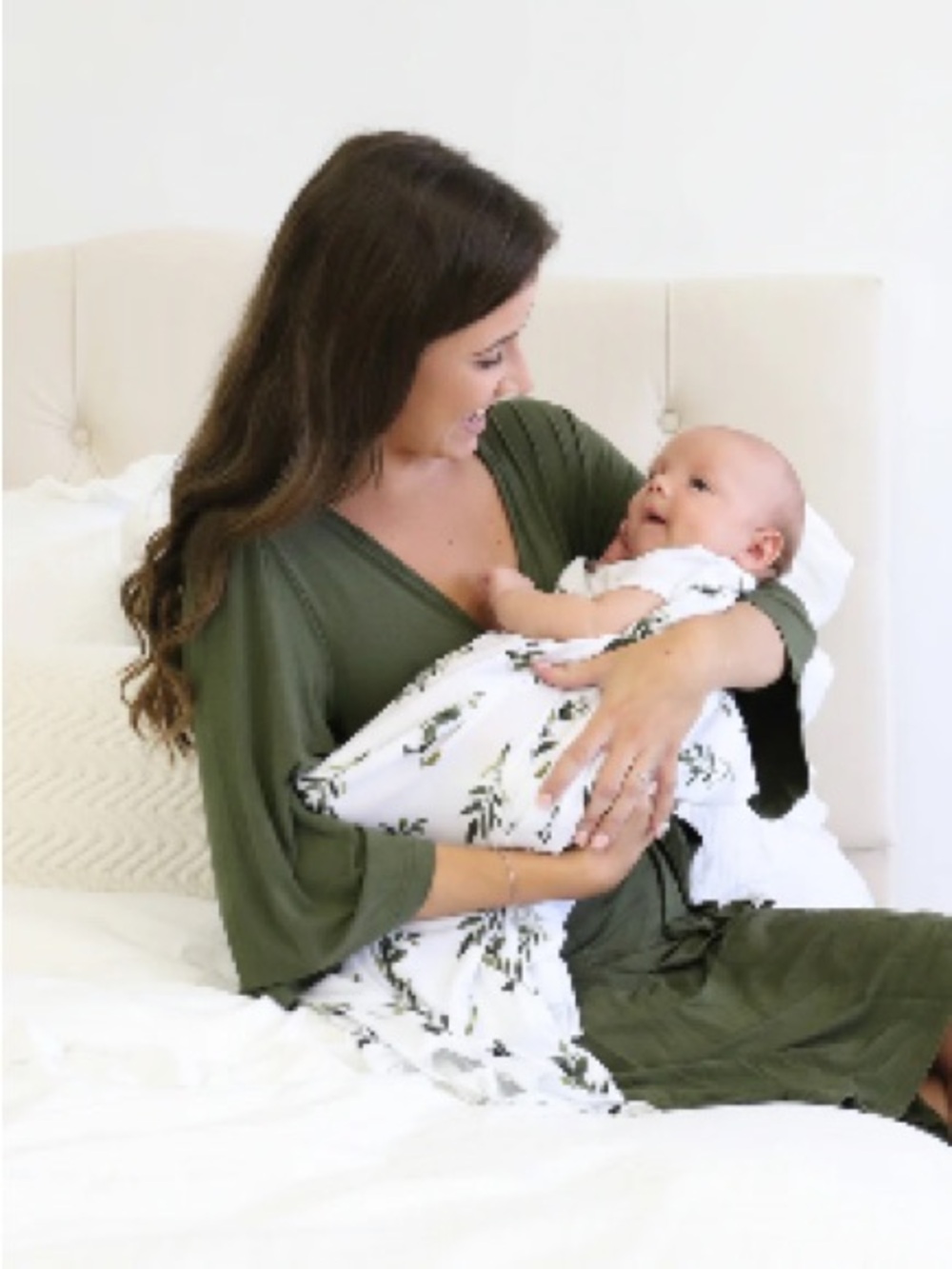 Caden Lane Solid Olive Bamboo Knit Maternity Nursing Robe OSFM